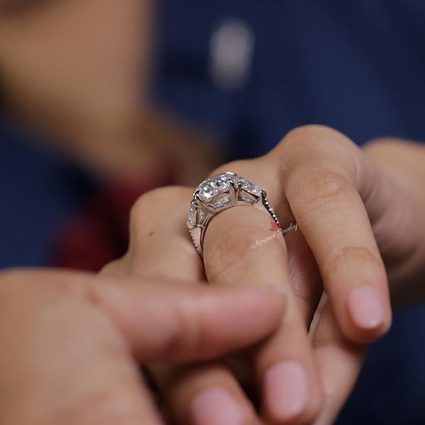 7CT oval lab grown diamond ring Three stone engagement ring platinum igi certified oval cut lab diamond wedding ring women anniversary ring