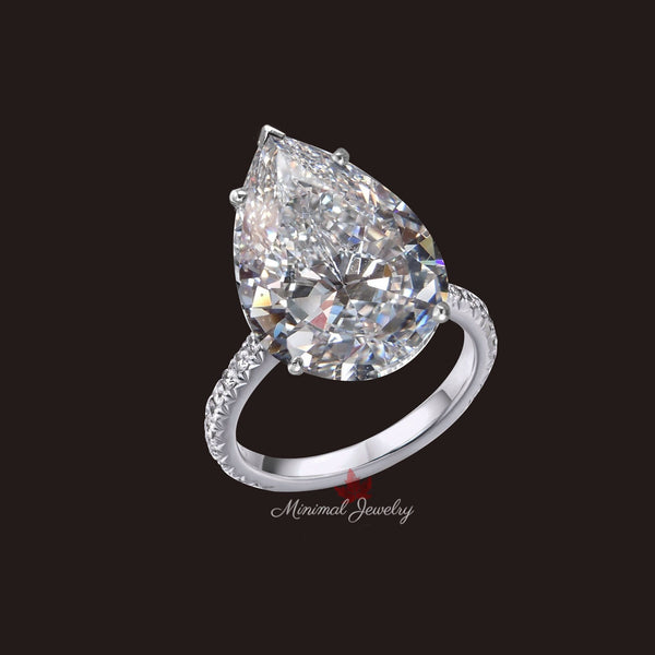 10.5 ct Pear Moissanite Engagement Ring 14K Gold Solitaire Cathedral Setting Large Pear-Shaped Wedding Ring Statement Anniversary Ring