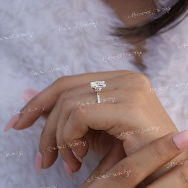 2.7CT radiant cut moissanite engagement ring solitaire engagement ring 14k white gold radiant moissanite hidden halo ring wedding ring women