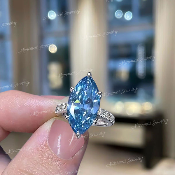 5.5 CT Big Aquamarine engagement ring,white gold,Marquise aquamarine ring,Large diamond statement,blue stone cocktail ring,wedding ring