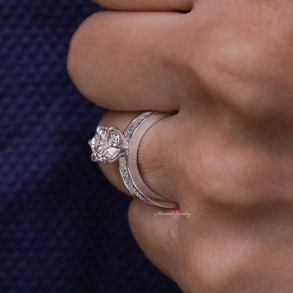 2CT Marquise Moissanite Engagement Ring channel set Solitaire eternity wide band Wedding Ring White Gold Bridal Ring Anniversary Gift ring