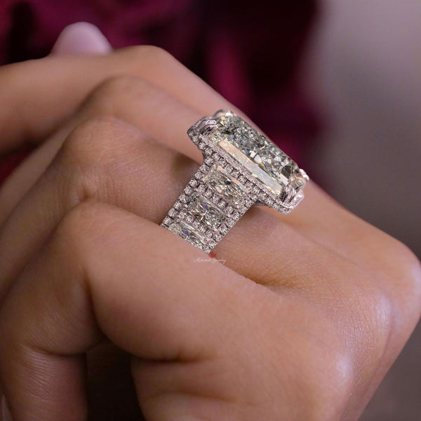 9.5 CT Radiant moissanite engagement ring large radiant cut halo ring eternity band art deco celebrity style big diamond ring wedding ring