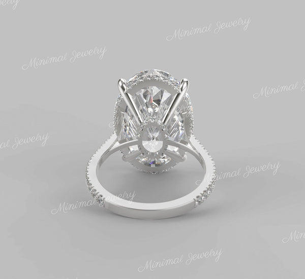 16 CT Oval moissanite engagement ring Hidden halo cathedral unique,Solitaire big large Oval engagement ring,celebrity style wedding ring