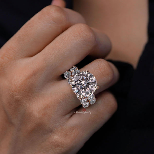 Round moissanite engagement ring set 12CT moissanite bridal set wedding ring women large solitaire anniversary ring diamond cocktail ring