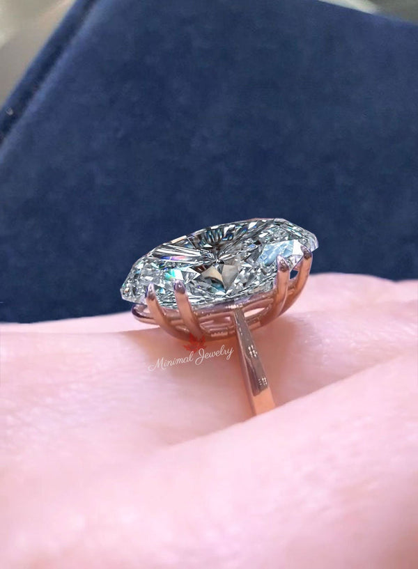 Oval moissanite engagement ring 14k Rose gold solitaire 12.5CT Oval cut wedding ring large diamond anniversary gift statement cocktail ring