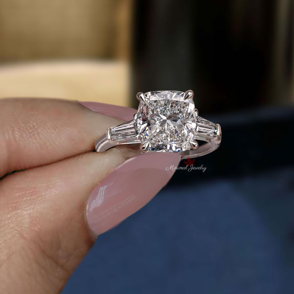 lab grown diamond engagement ring 2.6CT cushion cut Three stone Lab diamond ring IGI Certified diamond Wedding ring for her Anniversary gift