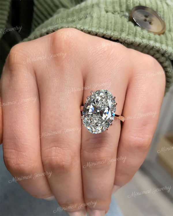 Oval moissanite engagement ring 14k Rose gold solitaire 12.5CT Oval cut wedding ring large diamond anniversary gift statement cocktail ring