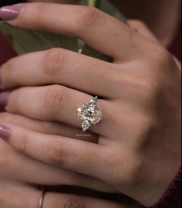 Oval lab grown diamond engagement ring platinum igi certified 1.85CT Three stone ring lab diamond bridal wedding ring women anniversary Ring