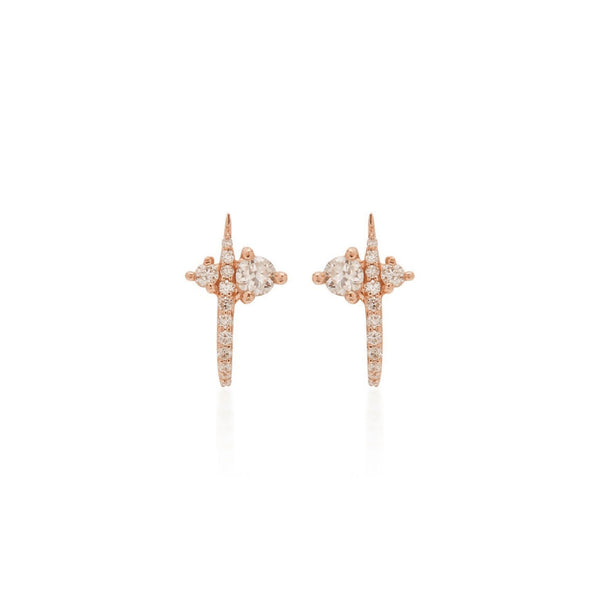 Diamond huggie earrings,14k solid gold huggie earrings,suspender earrings,open half hoop earrings,hook,diamond earrings•diamond huggies