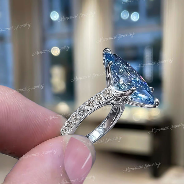 5.5 CT Big Aquamarine engagement ring,white gold,Marquise aquamarine ring,Large diamond statement,blue stone cocktail ring,wedding ring