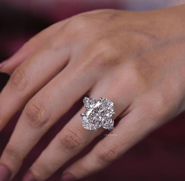 Oval Moissanite Wedding Ring 14K Gold Three Stone Engagement Ring with Hidden Halo Thick Band Statement Anniversary Ring for Women