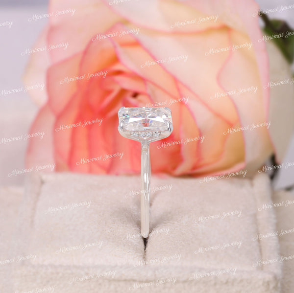 2.7CT radiant cut moissanite engagement ring solitaire engagement ring 14k white gold radiant moissanite hidden halo ring wedding ring women