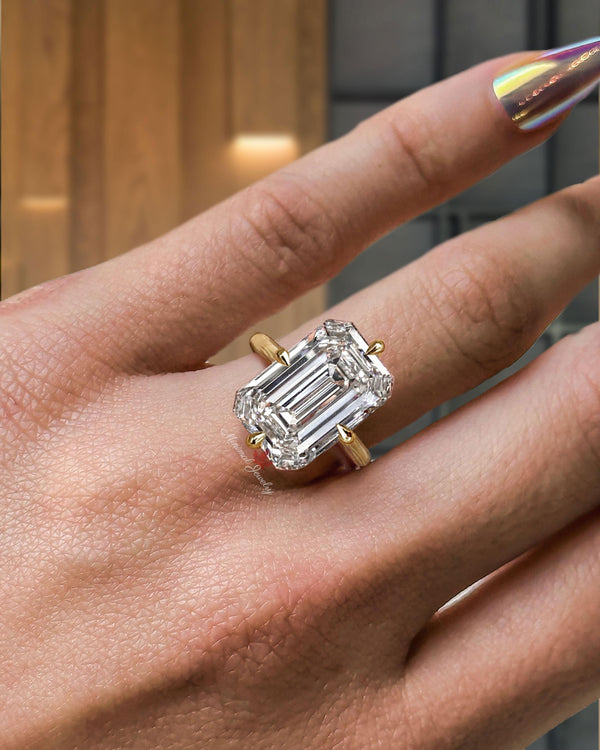 9CT Emerald Cut Engagement Ring in 14K Gold Solitaire emerald cut moissanite Ring Statement Wedding anniversary gift Large Diamond ring