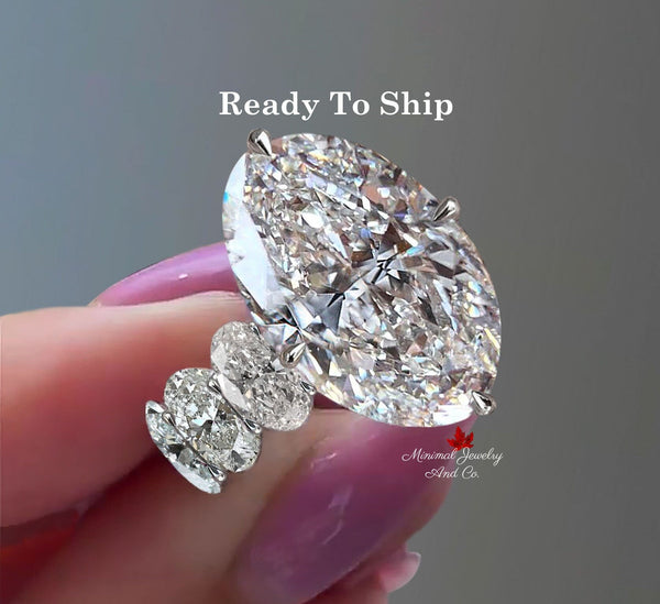 9CT Oval solitaire moissanite engagement ring hidden halo thick band Large moissanite 14k white gold ready to ship ring size 6 proposal ring