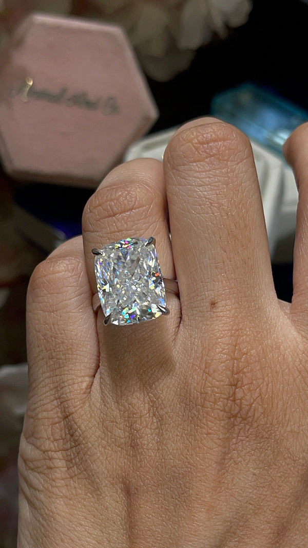 14 CT elongate cushion cut engagement ring large solitaire cushion cut moissanite engagement ringdiamond cocktail Cathedral wedding ring