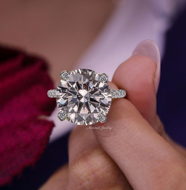 10CT Round Moissanite Ring 14K Gold cathedral filigree ring Unique vintage style engagement ring Wedding anniversary Ring for women