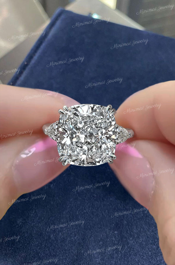 12 CT Three stone cushion cut moissanite engagement ring,luxury celebrity style,Knife edge,pear&big big square cushion 3 stone wedding ring