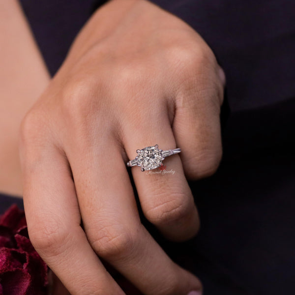 lab grown diamond engagement ring 2.6CT cushion cut Three stone Lab diamond ring IGI Certified diamond Proposal Wedding Promise Ring for Her