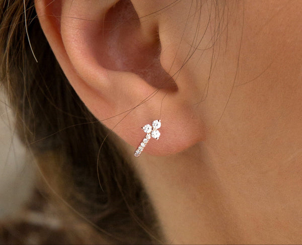 diamond huggie earrings,14k gold,half open huggie hoop earrings,diamond huggies,tiny huggie earrings,ear hugger earrings•Cartilage Earring