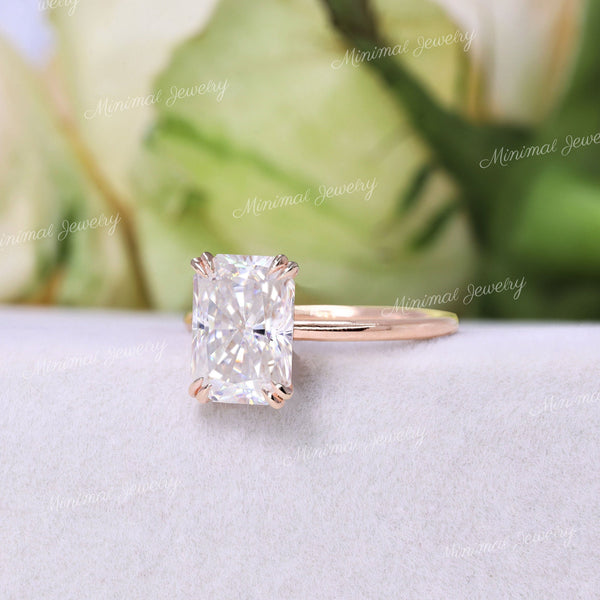 3CT Radiant moissanite engagement ring 14k rose gold hidden halo ring solitaire radiant cut ring bridal wedding ring anniversary gift ring