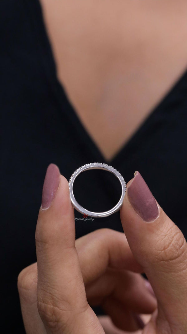 Dainty 14k Gold Lab Grown Diamond Wedding Band: Thin Stackable Ring