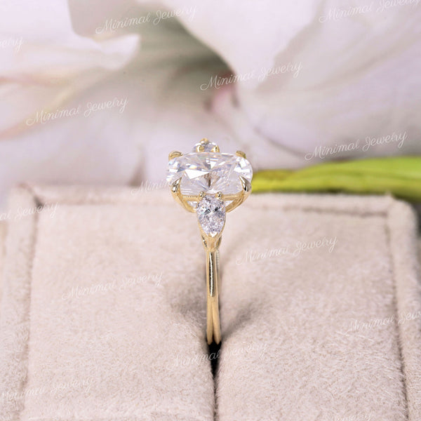 2.5 CT cushion cut engagement ring,moissanite three stone ring,pear side stone&elongated cushion moissanite ring,anniversary,wedding ring