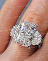 Radiant cut moissanite engagement ring 7 CT Three stone half moon&large crushed ice moissanite radiant cut engagement ring wedding ring