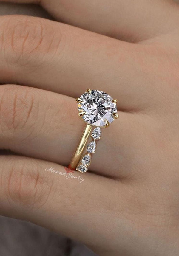 Lab Grown Diamond Engagement Ring Set 3.7CT Round Hidden Halo Solitaire Wedding Ring with Contour Band for Women