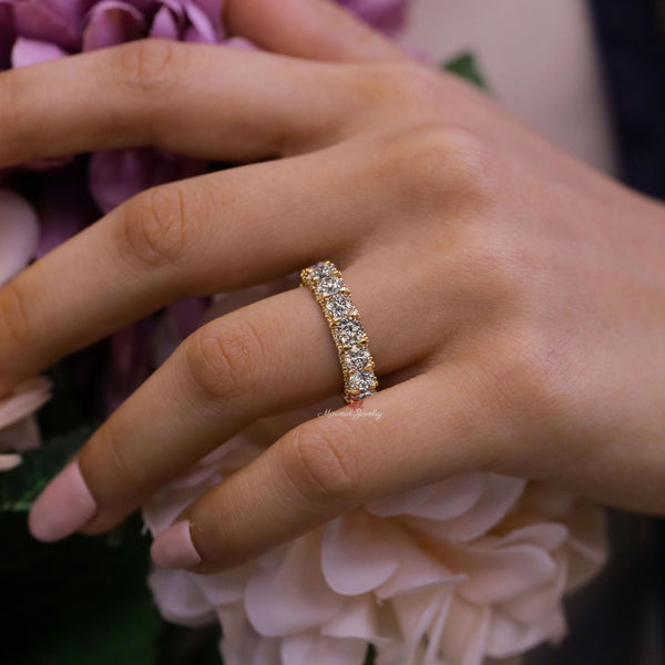 Moissanite eternity band 14k gold moissanite wedding band full eternity ring unique modern thick 4mm wedding band Matching stackable rings