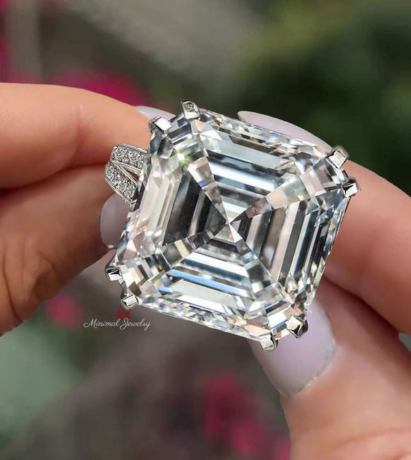 Asscher cut moissanite engagement ring 9CT soliatre split shank asscher cut ring statement wedding ring anniversary gift large diamond ring