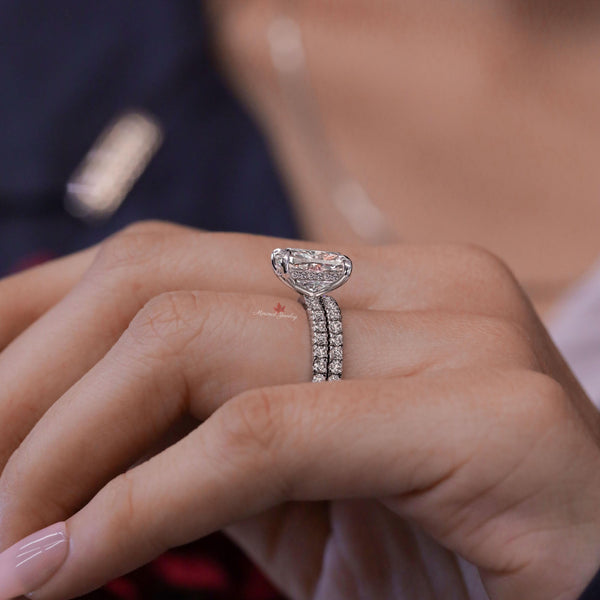 lab grown diamond engagement ring set 3CT elongated cushion cut Lab diamond ring IGI Certified diamond bridal Wedding ring set for women