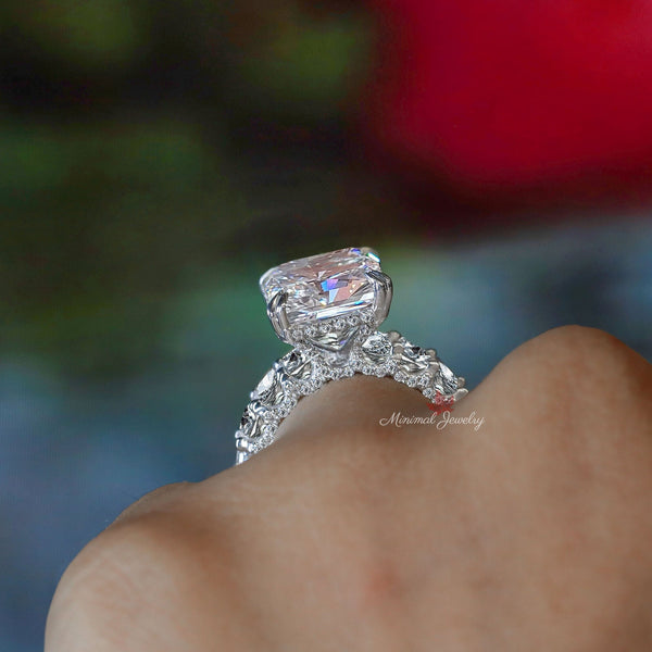 10 CT Moissanite radiant cut engagement ring,hidden halo solitaire,wide eternity band,celebrity style big large radiant cut moissanite ring