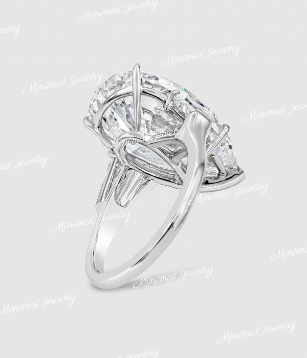 13.7 TCW Three stone Moissanite pear shaped engagement ring set,celebrity style,baguette&big large unique pear shaped ring,wedding ring set