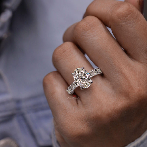 oval moissanite engagement ring hidden halo thick wide band 2 CT oval engagement ring art deco unique solitaire oval cut wedding ring