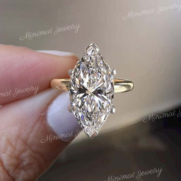 Marquise Moissanite engagement ring 5.5 CT Marquise Solitaire two tone ring,Celebrity Style diamond cocktail large marquise cut Wedding Ring
