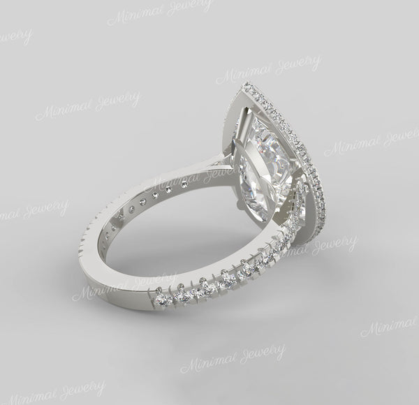6 CT pear shaped moissanite engagement ring large pear halo ring cathedral ring set pear moissanite wedding ring Teardrop ring diamond ring