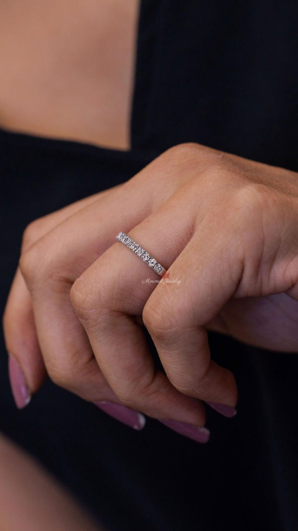 Dainty 14k Gold Lab Grown Diamond Wedding Band: Thin Stackable Ring