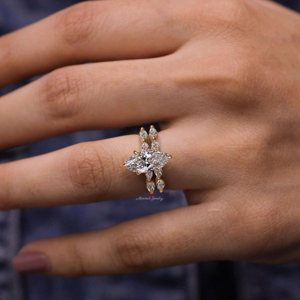 Lab Grown Diamond Marquise Engagement Ring 2.3 CT Solitaire Wedding Ring 14k gold CVD Diamond Bridal Jewelry Anniversary Promise Ring women