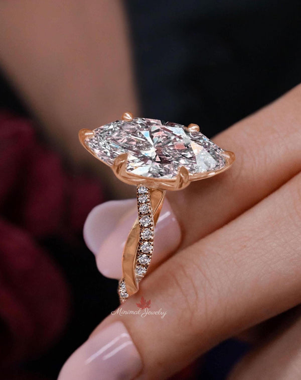 5ct Marquise Moissanite engagement ring 14K Yellow Gold solitaire Twist Band marquise cut ring Wedding Ring for Women