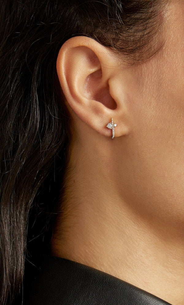 diamond huggie earrings,14k solid gold huggie earrings,diamond huggies,half open huggie hoop earrings,ear hugger,diamond•Cartilage Earring