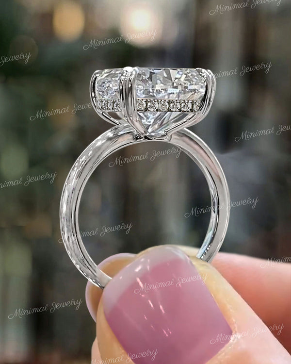 cushion cut moissanite engagement ring 14k gold 11.5ct Elongated Cushion Solitaire Hidden Halo Large Wedding Anniversary ring for Women