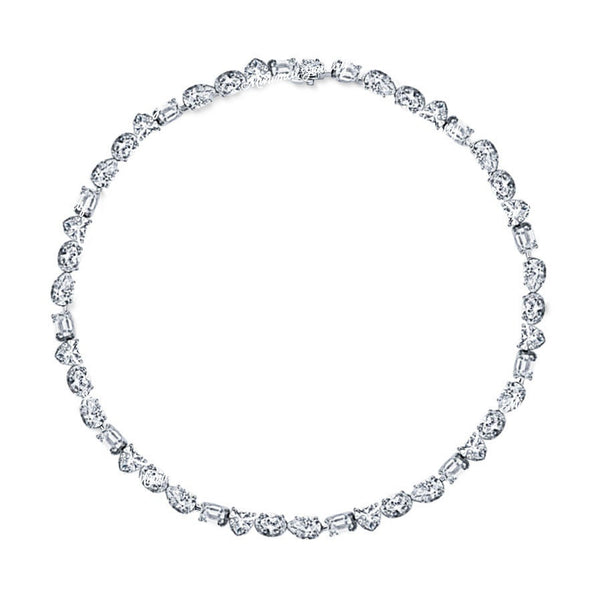 Multi shape Moissanite tennis necklace,14k solid gold Bezel set Moissanite Necklace,tennis choker Necklace,tennis chain eternity necklace