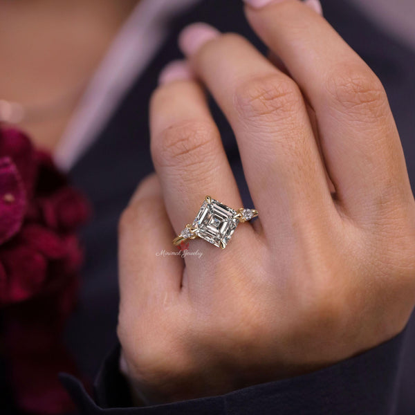 Asscher lab grown diamond ring with bezel set Three stone IGI Certified 2CT Asscher cut Lab diamond ring Wedding ring women anniversary ring