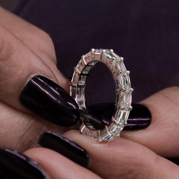 moissanite eternity band emerald cut wedding band east west bezel ring dainty wedding band gold emerald eternity ring women anniversary band