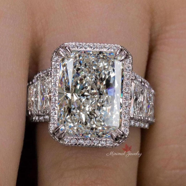 9.5 CT Radiant moissanite engagement ring large radiant cut halo ring eternity band art deco celebrity style big diamond ring wedding ring