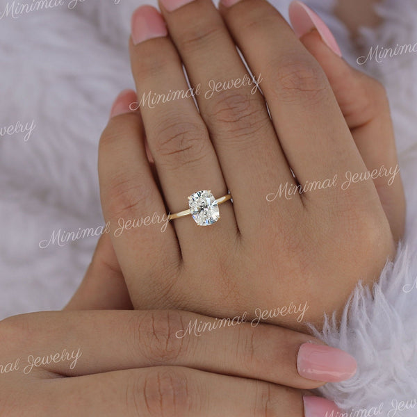 2.5 CT Cushion Cut Moissanite Engagement Ring Elongated Cushion Solitaire Ring Simple Wedding Anniversary Ring for Women 14k yellow gold