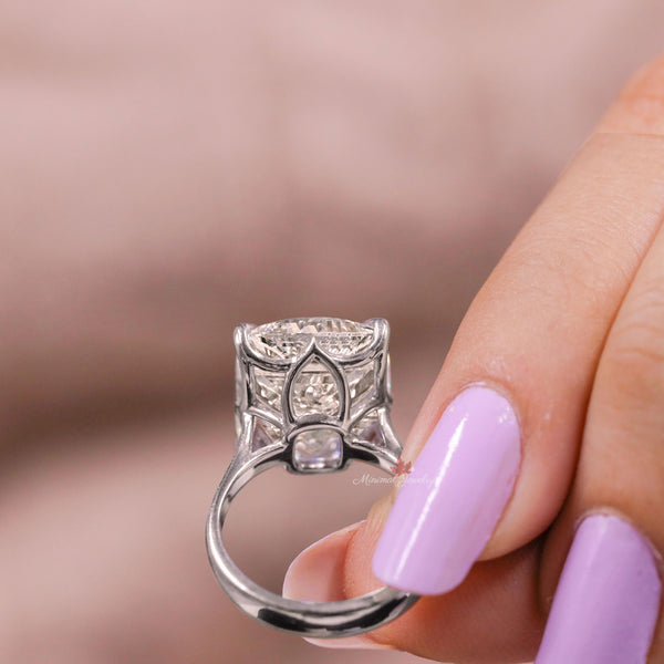 Elongated Cushion cut engagement ring 16CT moissanite solitaire cathedral ring big large diamond cocktail statement alternative wedding ring