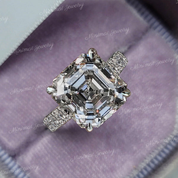 Asscher cut moissanite engagement ring 9CT solitaire wedding ring eternity band anniversary ring gift large diamond cocktail statement ring