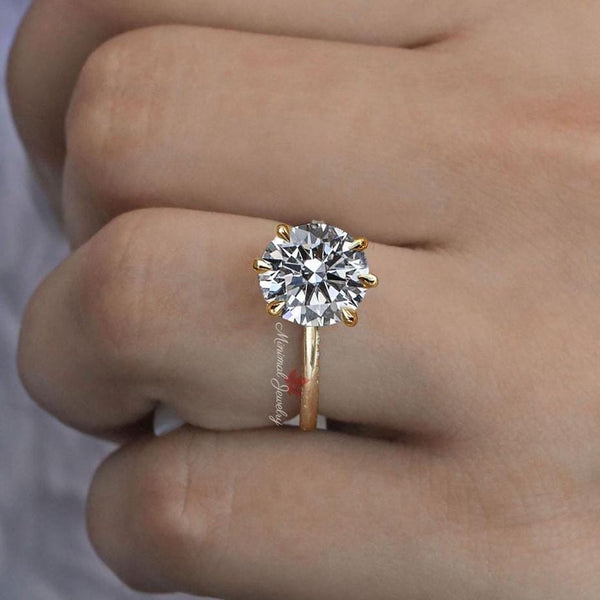 Lab Grown Diamond Engagement Ring Set 3.7CT Round Hidden Halo Solitaire Wedding Ring with Contour Band for Women