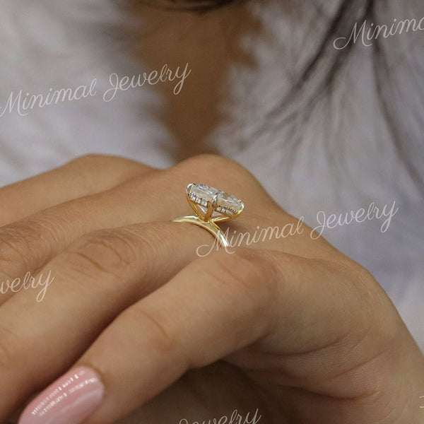 2.5CT cushion cut moissanite engagement ring solitaire elongated cushion moissanite ring hidden halo ring 14k gold anniversary wedding ring